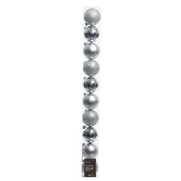 Tube of 10 Silver Shatterproof Ornaments