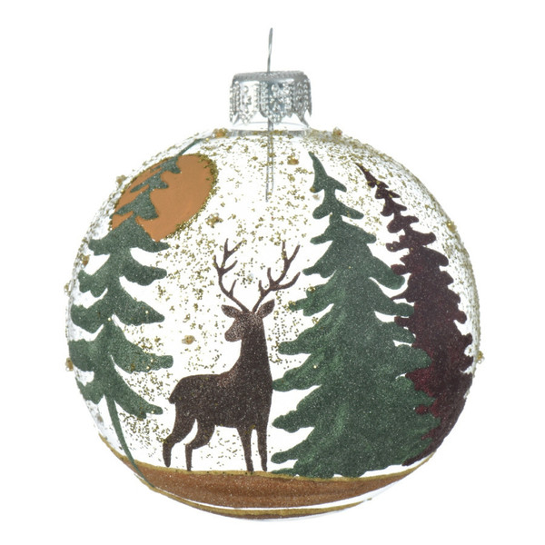 Glittered Deer Glass Ornament