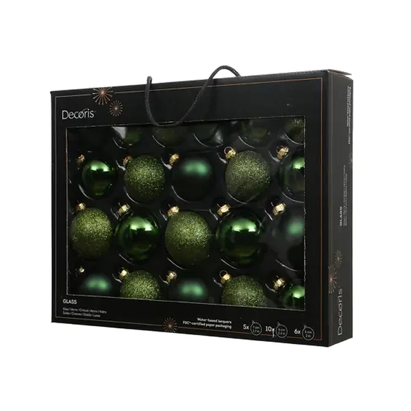 21 Piece Pine Green Glass Ball Ornament Set