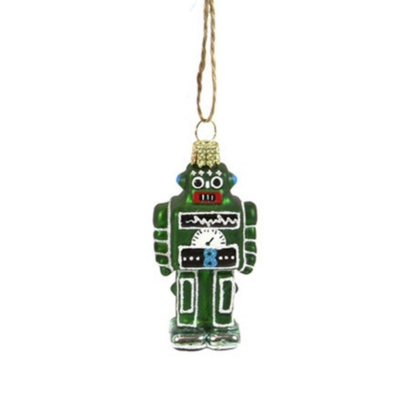 Cody Foster Green Tiny Robot Glass Ornament