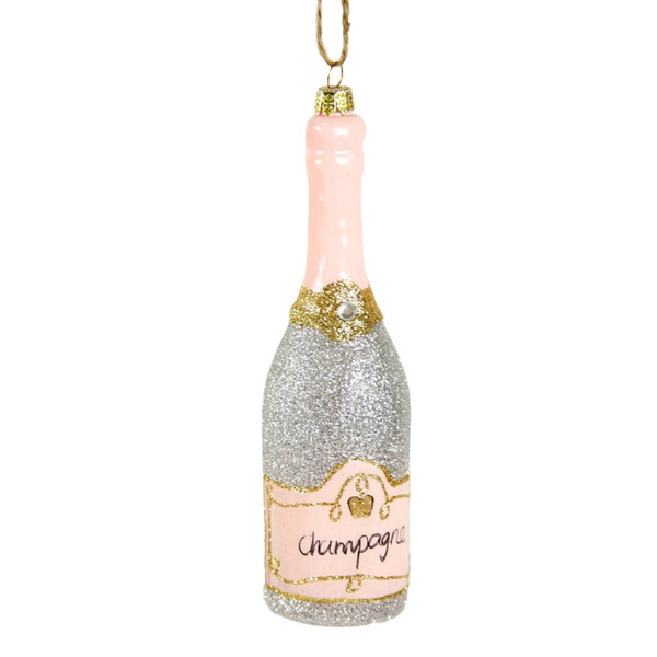 Cody Foster Silver Glittered Champagne Bottle Ornament