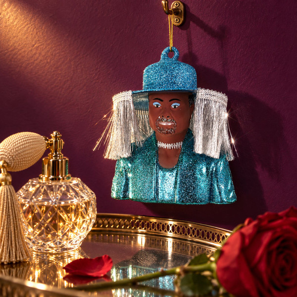 Cody Foster Billy Porter Glass Ornament – glass Christmas ornament styled in a fun, eclectic home scene