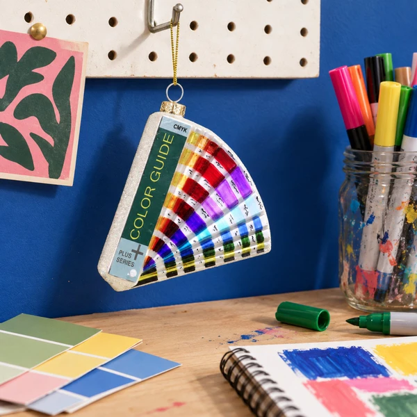 Cody Foster Glass Designers Color Guide Ornament – glass Christmas ornament styled in a fun, eclectic home scene