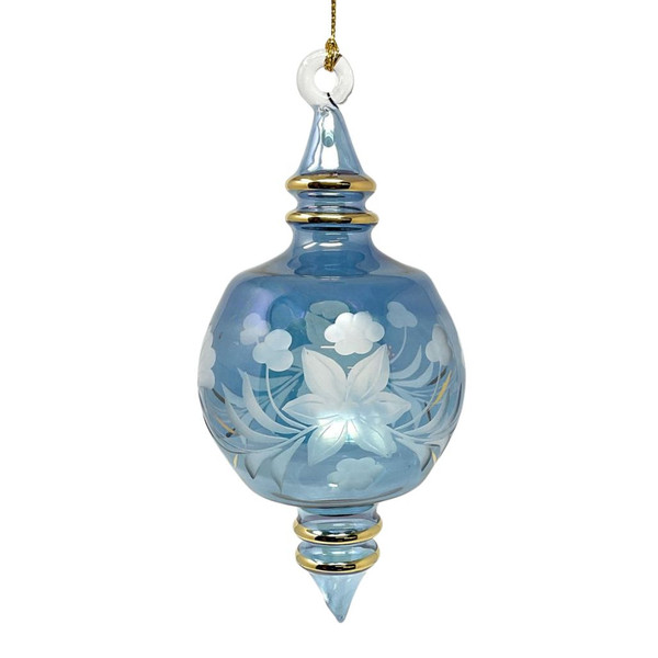 Egyptian Museum Blue Etched Glass Finial Ornament