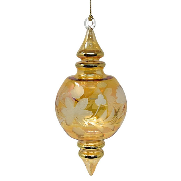 Egyptian Museum Yellow Etched Glass Finial Ornament