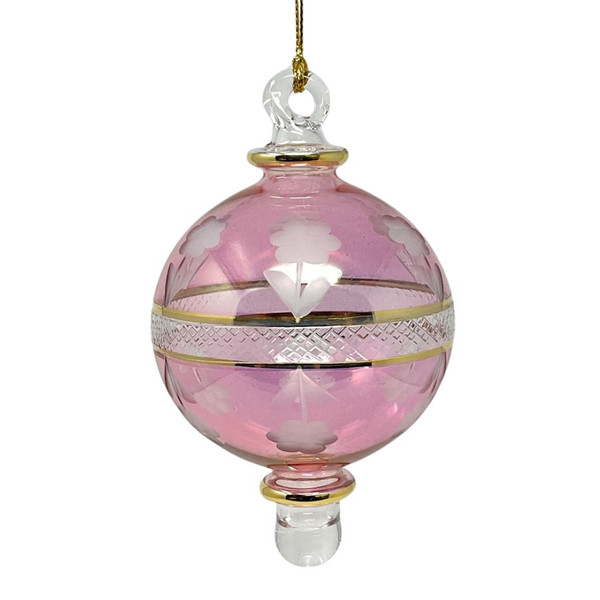 Egyptian Museum Small Pink Floral Etched Ball Glass Ornament