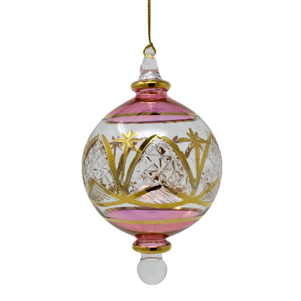 Egyptian Museum Small Pink Gold Etched Ball Ornament