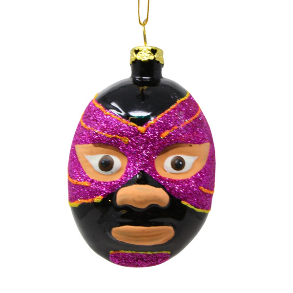 Cody Foster Black Mexican Wrestler Mask Blown Glass Ornament