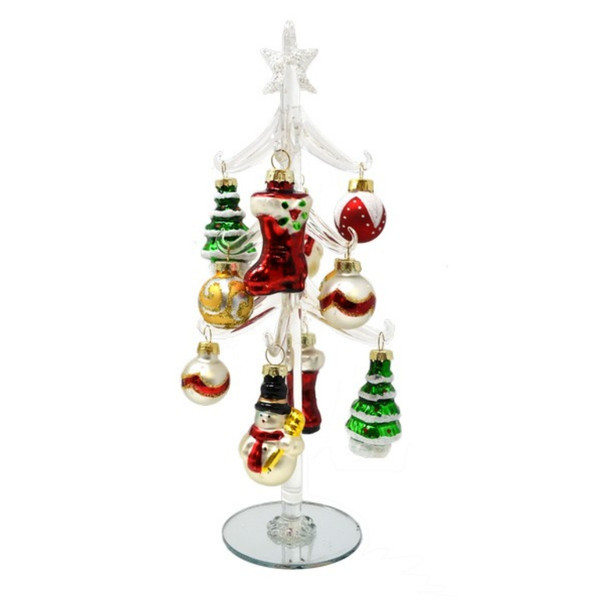 10 Inch Clear Glass Tree With Glass Ornaments