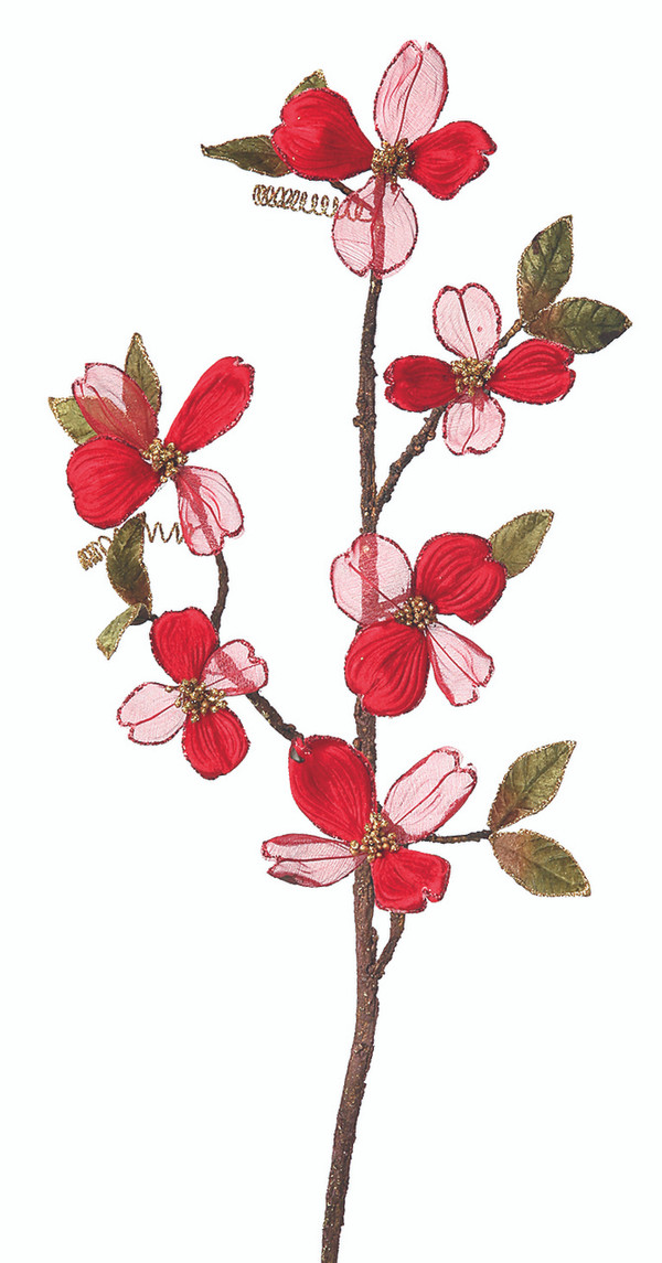 33" Red Velvet Sheer Dogwood Spray
