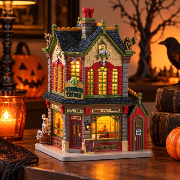 Lemax Spooky Town - Terror Tavern – collectible Halloween village piece displayed in a cosy home