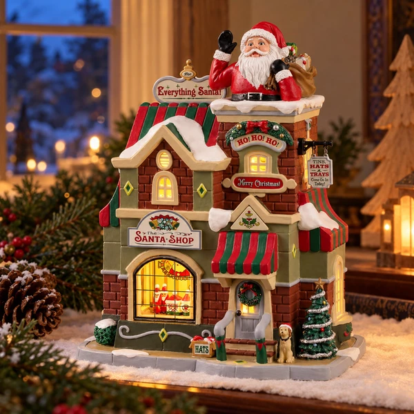 Lemax The Santa Shop – collectible Christmas village piece displayed in a cosy home