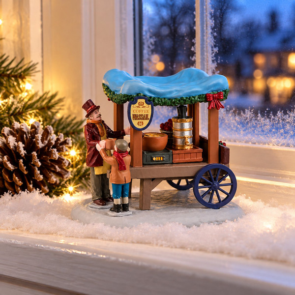 Lemax Coffee Wassail – collectible Christmas village piece displayed in a cosy home