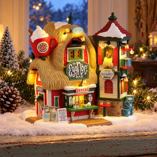 Lemax The Eggnog Bar – collectible Christmas village piece displayed in a cosy home