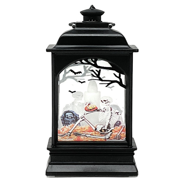 5 Inch Graveyard Skeleton Lantern With Candle