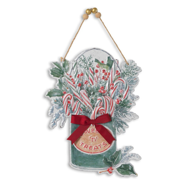 12.5 inch Green Bucket Wall Decor with Burlap & Pine