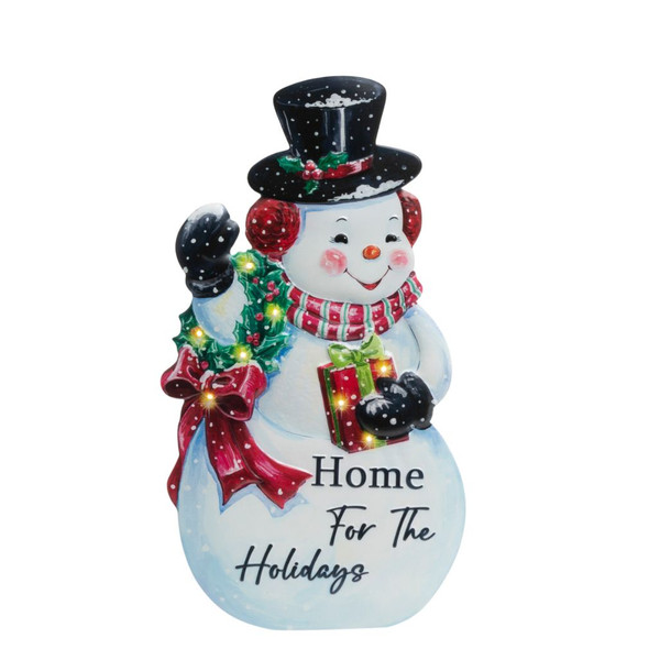 26 Inch Metallic Snowman with Lights Battery-Operated Decor