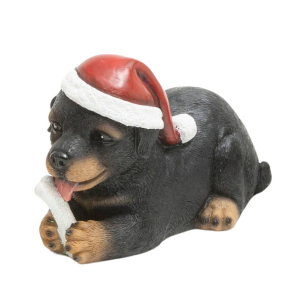 Jolly Black Dog in Santa Hat Figurine