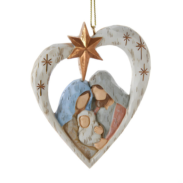 Kurt Adler Holy Family Nativity Heart Ornament, 3.5"