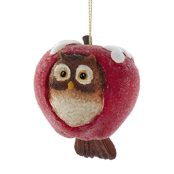 Kurt Adler Frosted Owl Apple Ornament 4" E0911