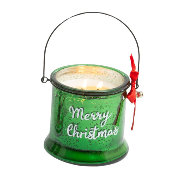 Green Mercury Glass Jar Wax Candle with Handle - Festive Light