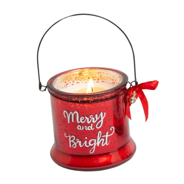 Red Mercury Glass Jar Candle with Handle - Merry and Bright