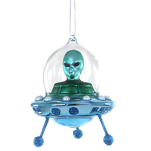 Alien UFO Glass Ornament