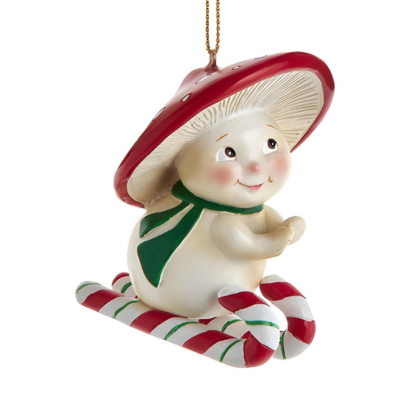 Merry Mushroom Candy Cane Sled Ornament