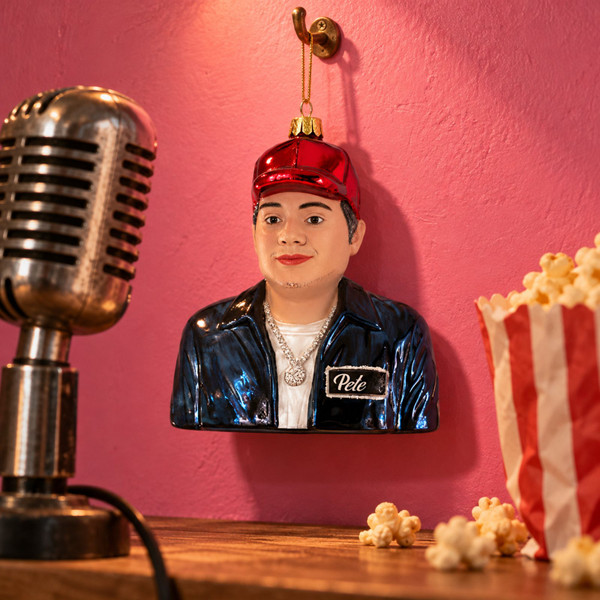 Cody Foster Pete Hip Hop Legend Ornament – glass Christmas ornament styled in a fun, eclectic home scene