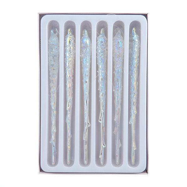 Iridescent Glass Icicle Set of 6 Ornaments