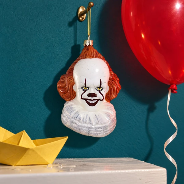 Cody Foster Pennywise Ornament – glass Christmas ornament styled in a fun, eclectic home scene