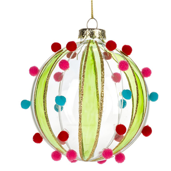 Green Pom Pom Glass Ball Ornament