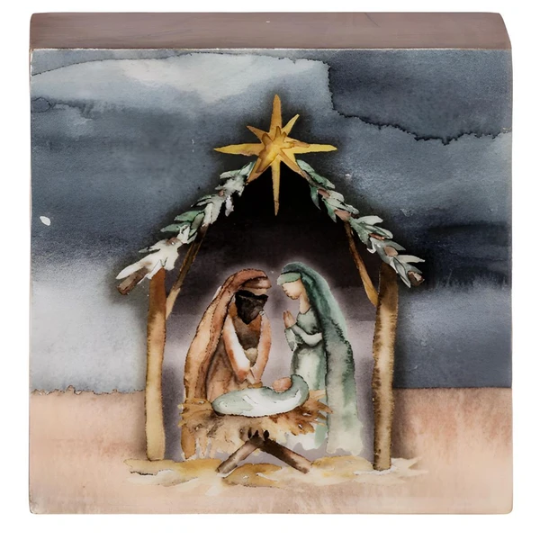 Classic Nativity Scene Decorative Block