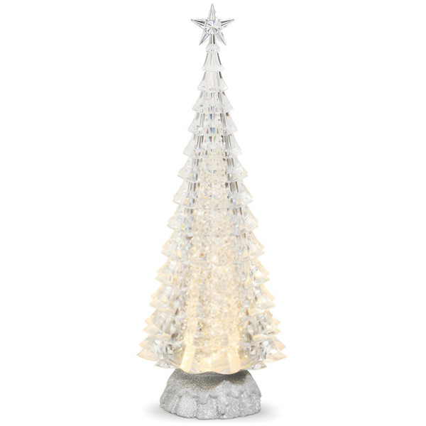 Lighted Silver Tree with Swirling Glitter