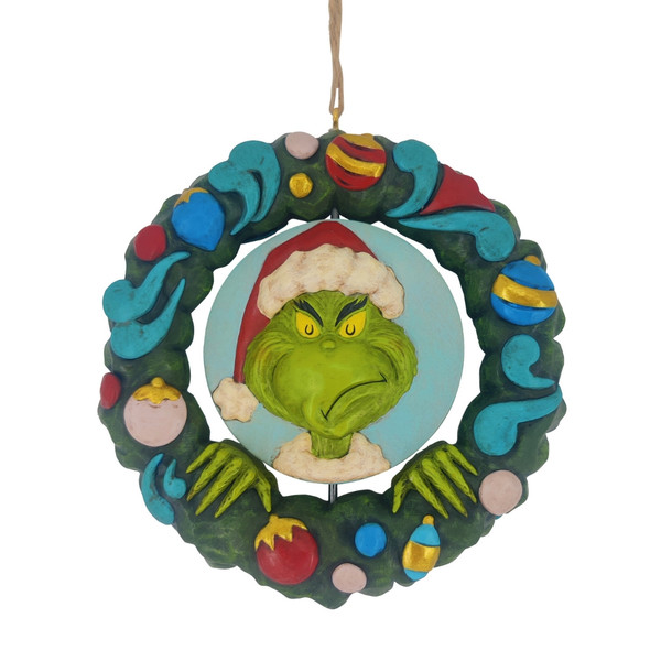 Jim Shore - Dr. Seuss - Grinch Bust In Wreath Rotating Ornament