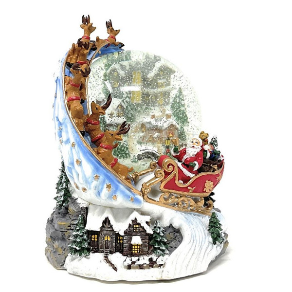 Santa Sleigh Lit Swirling Glitter Globe
