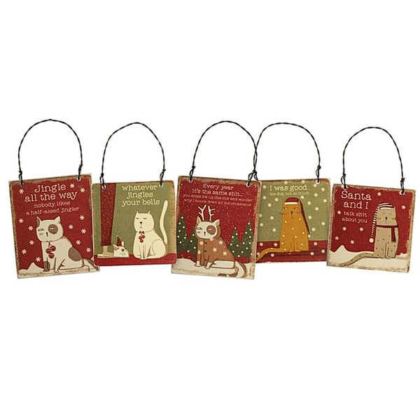 Sassy Cats Set of 5 Christmas Ornaments