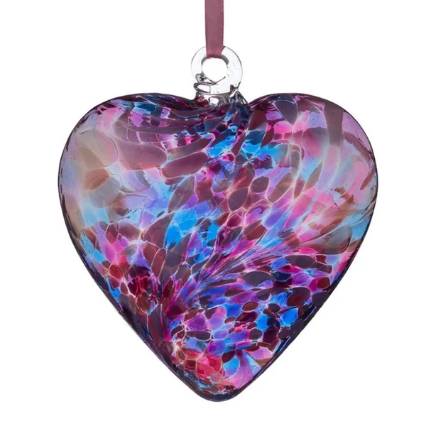 Handblown Glass Friendship Heart - Blue & Pink