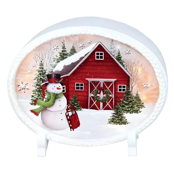 Festive Red Barn with Frame Decorative Light