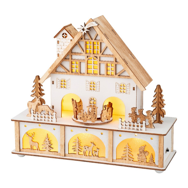 LED Wood House With Train Scene