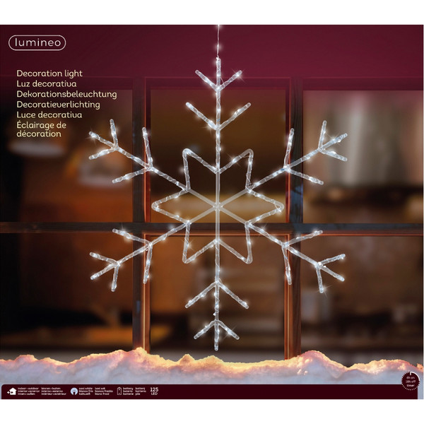 125 LED Cool White Snowflake, 23.6in Diameter, Indoor/Outdoor, Battery Operated