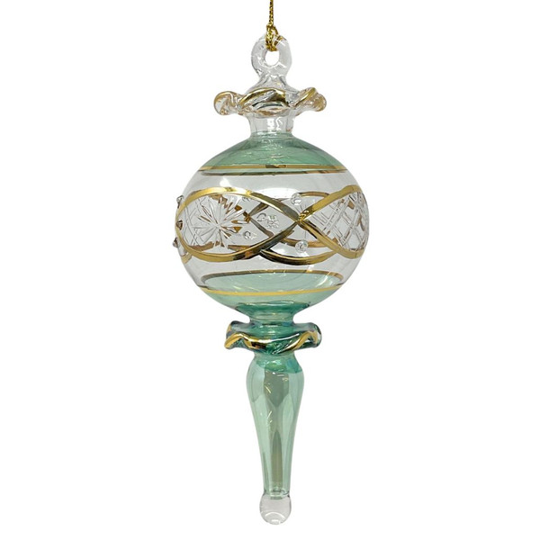 Green Gold Etched Crown Finial Ornament