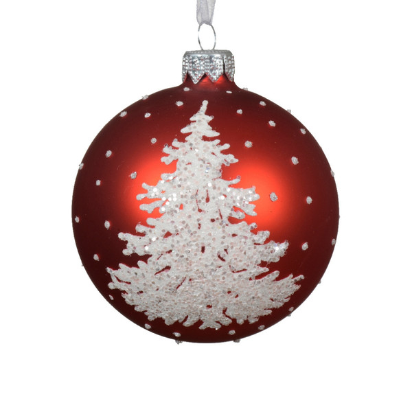 Matte Red Glass Ball With Tree Ornament