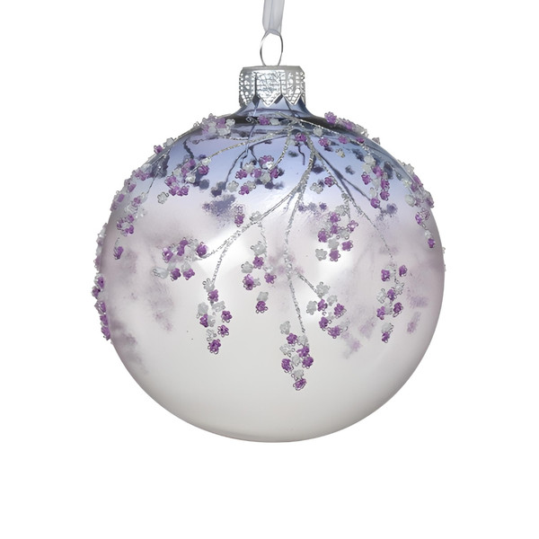 Glass Light Purple Glittered Floral Ornament