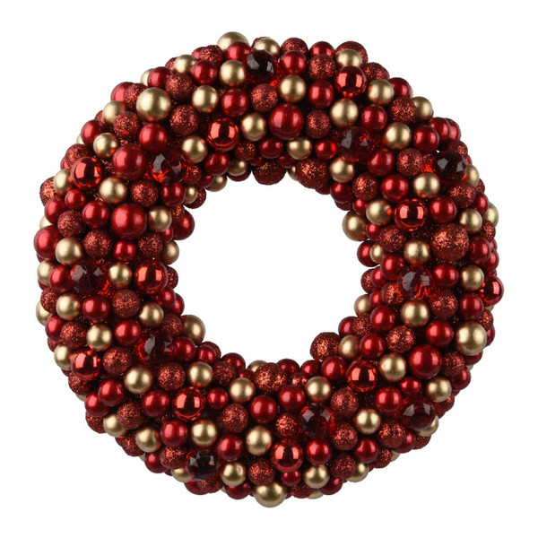 20 Inch Red and Gold Shatterproof Ornament Wreath