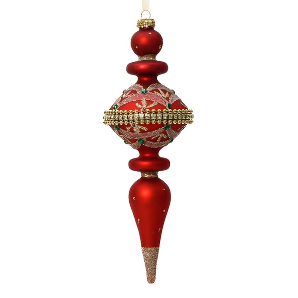 Red Elegant Glass Finial Set of 2 Ornaments