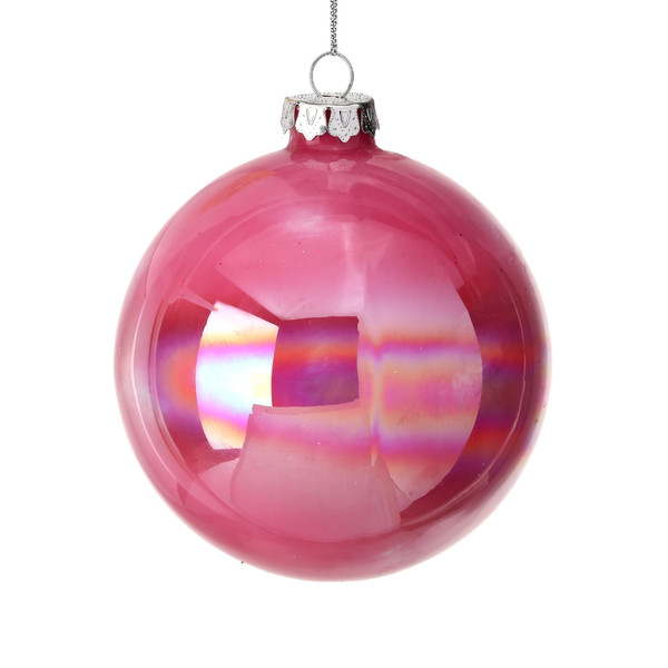 Glass Pink Candy Ball Ornament