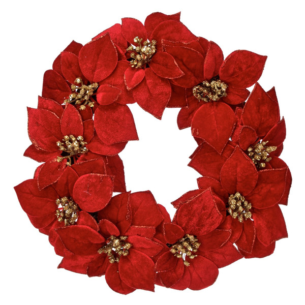 Festive Red And Gold Glitter Poinsettia Wreath