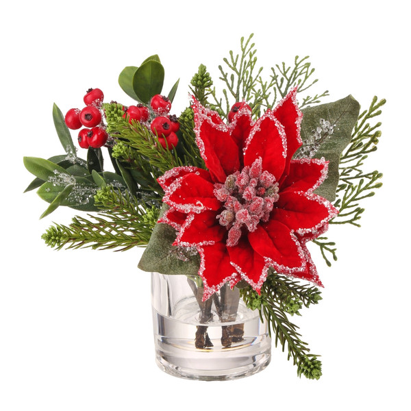 Faux Water Iced Poinsettia Arrangement