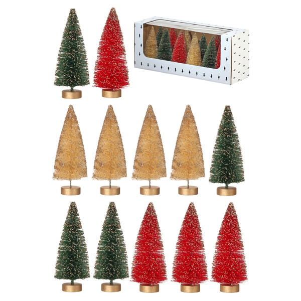 Vintage Glitter Sisal Trees Box of 12